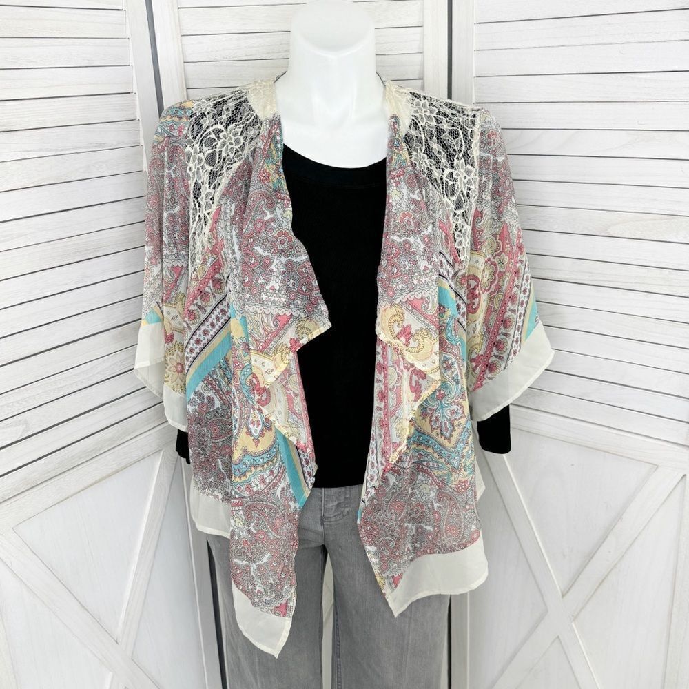Dress Barn Paisley Boho Sheer Kimono Cardigan Topper XL Sheer Chiffon Lace